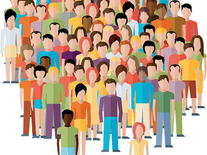 cartoon showing a crowd of people