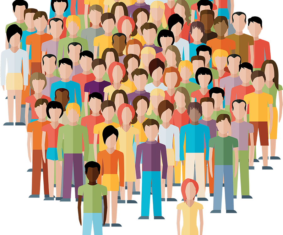 cartoon showing a crowd of people