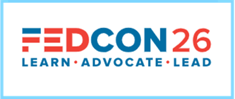 FEDCON26 logo in red and blue with motto LEARN ADVOCATE LEAD below it