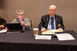 NARFE National President seated with the VFN 1st VP as they prepare for the conference meeting.