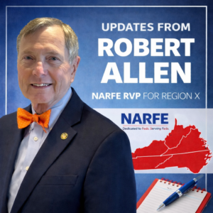 icon with image of the NARFE Region X VP and a map of the states in the region