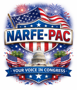 Patriotic burst of flag, capitol, and the words NARFE-PAC
