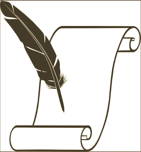 Drawing of a scroll and quill