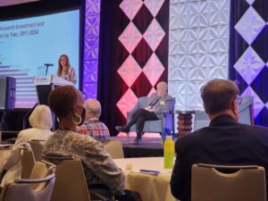 Dr Joanne Pike, President and CEO, Alzheimer’s Association provided an update on progress toward finding a cure and new treatment options. Note, NARFE National President is seated at the right of the picture.