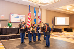 Harrisonburg Schools Honor Guard ready to begin the presentation of the U.S. Flag, the Commonwealth of Virginia Flag, and the Harrisonburg School Flag.
