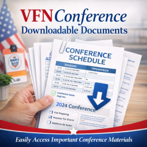 Hand holding documents that say conference schedule and easily access to important conference materials