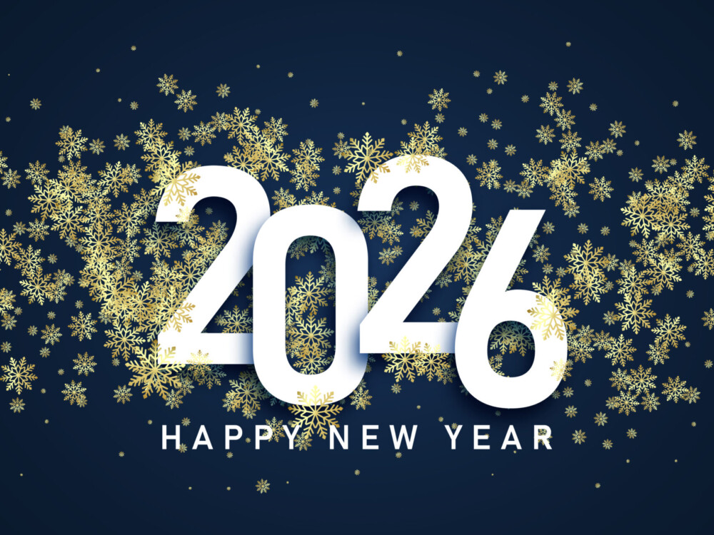 2026 numbers with background sparkles and the words Happy New Year