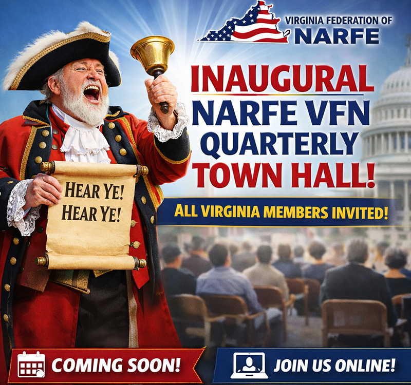 Man ringing a bell announcing the Inaugural NARFE VFN Quarterly Town Hall