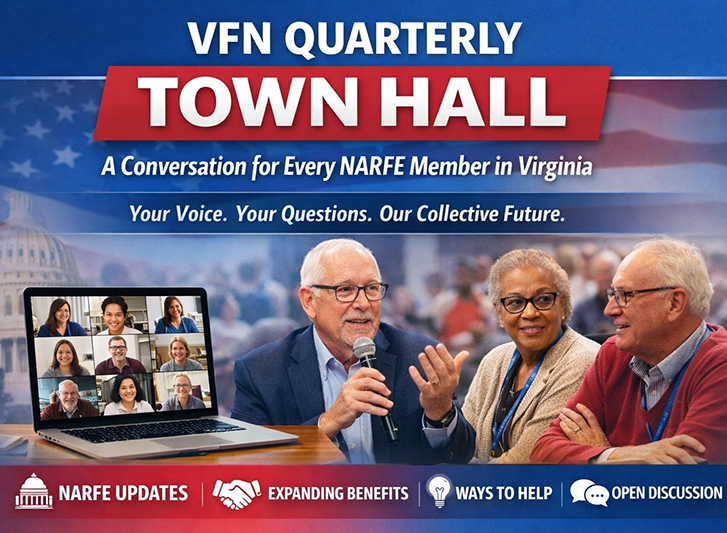image announcing the VFN Quarterly Town Hall with a few people, a laptop and interesting facts