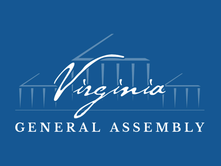 Blue background with Virginia General Assembly written in white letters