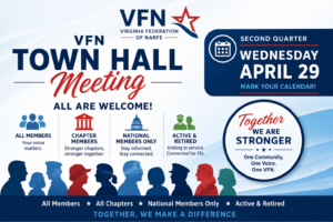 VFN Town Hall graphic giving the date of Wednesday, April 29 and other pertinent information