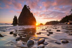 Olympic Wilderness Coast, Rialto Beach at sunset, Brad Lane Photographer_2023
